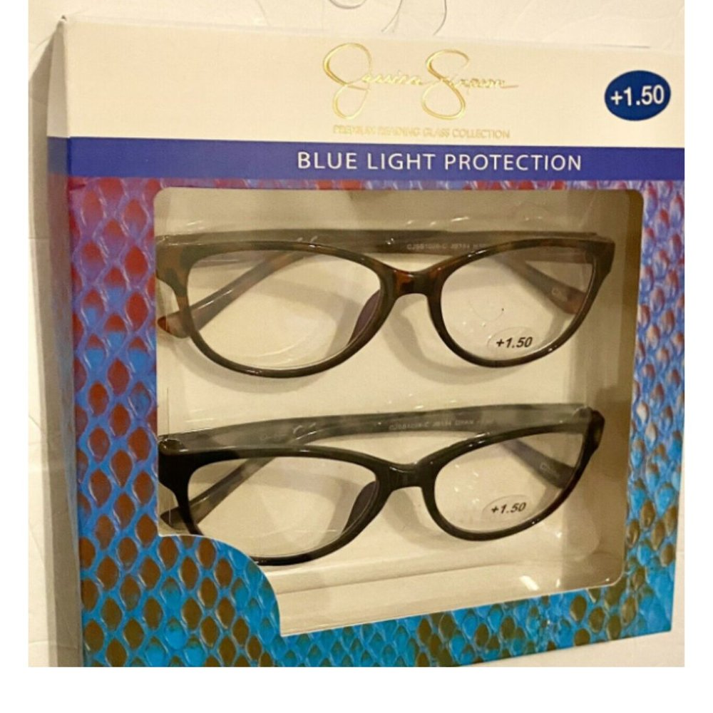 Set of 2 Jessica Simpson Reading Glasses with Blue Light Protection +1.50